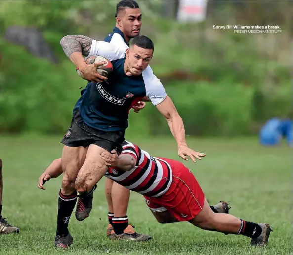  ??  ?? Sonny Bill Williams makes a break.