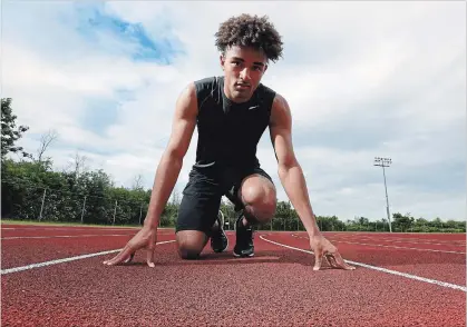  ?? PHOTOGRAPH BY CATHIE COWARD, THE HAMILTON SPECTATOR ?? Myles MisenerDal­ey is the fastest runner in Canada in his age group in the 100, 200 and 400 metre.