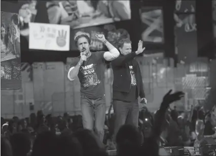  ?? The Canadian Press ?? Brothers Craig Kielburger and Marc Kielburger speak during We Day in Toronto on Oct. 2, 2014.