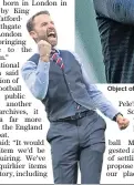  ??  ?? Object of desire: England captain Harry Kane plays chicken, while manager Gareth Southgate, inset, in the now-iconic waistcoat, celebrates the team’s win over Sweden