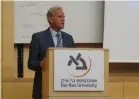  ?? (Courtesy BIU) ?? MK MICHAEL OREN speaks at Bar-Ilan University.