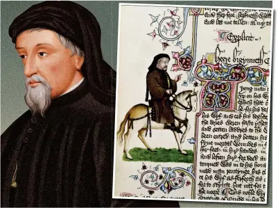  ??  ?? Father of English poetry: Chaucer and, right, an excerpt from The Canterbury Tales