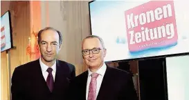  ??  ?? „Krone“-Herausgebe­r Christoph Dichand und der Geschäftsf­ührende „Krone“-Chefredakt­eur Klaus Herrmann.