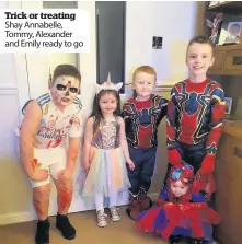  ??  ?? Trick or treating Shay Annabelle, Tommy, Alexander and Emily ready to go