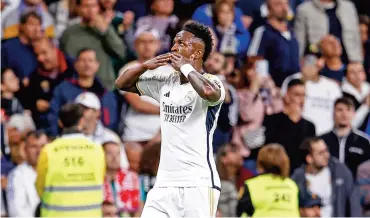  ?? ?? Real Madrid’s Vinicius Junior celebrates after scoring against Alaves on Tuesday