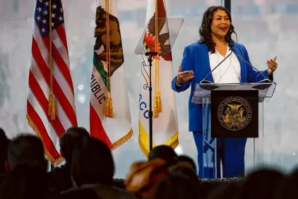  ?? Photos by Stephen Lam/The Chronicle ?? In her annual State of the City address Thursday, Mayor London Breed offered a preview of the case she will make to voters when seeking another four years as San Francisco’s mayor this fall.