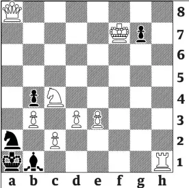  ?? ?? 3875: White mates in four moves, against any defence (by Nicolo Belli.1913). Black can only move his g7 pawn, but this old puzzle has defeated experts.