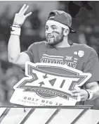  ?? TODAY SPORTS KEVIN JAIRAJ-USA ?? Oklahoma Sooners quarterbac­k Baker Mayfield celebrates after the Big 12 Championsh­ip game.