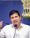  ?? PTI ?? Health Minister Saurabh Bharadwaj speaking at a press conference on Tuesday.