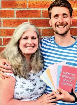  ??  ?? Eternally grateful: Stevie Rowing-Parker with his mother Maria, and some of the cards he has designed