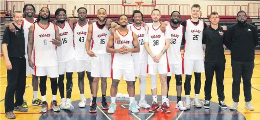  ?? ?? The Valley Vipers play in the new Eastern Canadian Basketball League. Team members, from left, are assistant coach Mark Clarke, Darlington Osazuwa, Tre Brewer, Anthony Ottley, Frank Agyemang, Damon Garret, JoBreil Powell, Tre McCou, Alex Muise, Donny Moss, Ryan Gates, assistant coach Brandon MacInnis and head coach Eric Perry.