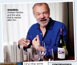  ??  ?? SHARES: Graham Norton and the wine that is named after him The Invivo Wines website, above, and the online video, right, which was filmed on the set of the show