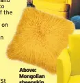  ??  ?? Above: Mongolian sheepskin cushion, in mustard, £45, Cult Furniture