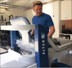  ??  ?? SWEARS BY IT: Gordon Ramsay isn’t someone you usually associate with the space age. But here he can be seen working out on a Nasa-inspired treadmill.