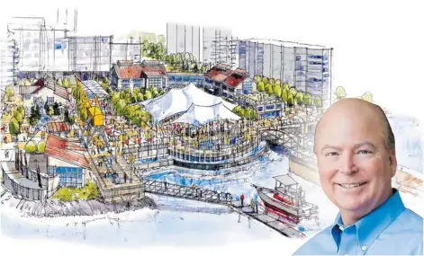  ??  ?? Following a public consultati­on process led by destinatio­n expert Roger Brooks, inset, a draft vision for the central waterfront area in North Vancouver City has been created and is now being considered by council.