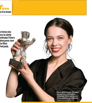  ?? (Joerg Carstensen/AP/SIPA) ?? Paula Beer ist erst 25 Jahre alt und hat schon einen Silbernen Bären als beste Schauspiel­erin gewonnen.