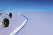  ?? COURTESY OF JOHN SONNTAG/NASA ?? The crack in the Larsen C ice shelf is seen here Nov. 10, 2016. The rift has grown dramatical­ly, setting the shelf up for an imminent loss of 2,000 square miles of ice.