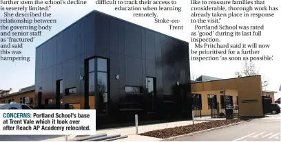  ??  ?? CONCERNS: Portland School’s base at Trent Vale which it took over after Reach AP Academy relocated.