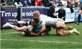  ?? On Chris Ashton. Photograph: David Rogers/Getty Images ?? Exeter’s Olly Woodburn (right) was shown a second yellow card after an attempted tackle