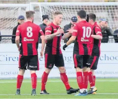  ??  ?? Celebratio­ns after Aiden Bennett scores for Cirenceste­r