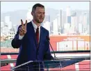  ?? ASHLEY LANDIS / AP ?? Lincoln Riley, the new head football coach of USC, speaks during a ceremony in Los Angeles on Monday.