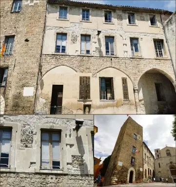  ?? (Photos Patrice Lapoirie et M.L.M.) ?? La façade sud de la mairie grassoise a subi une opération d’écroûtage partiel dans le cadre d’investigat­ions archéologi­ques, qui révèle une deuxième galerie couverte au-dessus de la première en rez-de-chaussée. Elle reliait également le palais épiscopal et la tour de l’évêque.