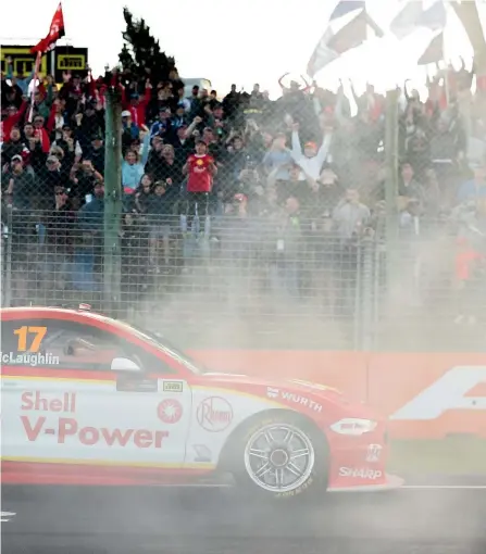  ?? GETTY IMAGES ?? Scott McLaughlin celebrates his win at Pukekohe in front of cheering home fans. The victory was his 17th of the season, breaking a Supercars record.