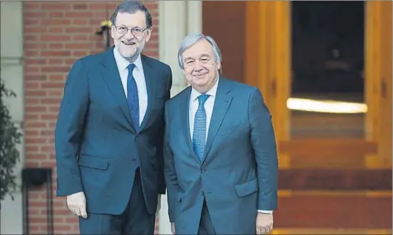  ?? DANI DUCH ?? El presidente del Gobierno se reunió por la mañana con António Guterres, ex primer ministro portugués y actual secretario general de la ONU