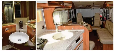  ??  ?? Dans les camping-car, les aménagemen­ts sont particuliè­rement soignés. Certains constructe­urs poussent loin le luxe jusque dans les moindres détails, comme sur ce modèle Hymer.