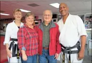  ??  ?? R.L. Templeton started taking karate lessons at Jessie Thornton United Karate Studios Inc. 21 years ago when he was 65. From left: Jennifer Long, Selina Rylie, R.L. Templeton, Jessie Thornton.