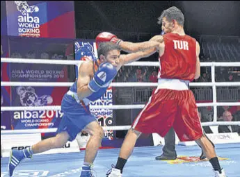  ?? BFI ?? Asian Games gold medallist Amit Panghal beat Turkey’s Batuhan Citfci to enter the quarter-finals.