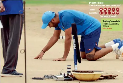  ?? AFP ?? Indian cricketer Rohit Sharma inspects the pitch during a training session in Chennai on Saturday. —