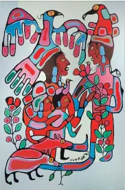  ??  ?? Norval Morrisseau “Indian Family Life,” acrylic on canvas ca. 1980-85.