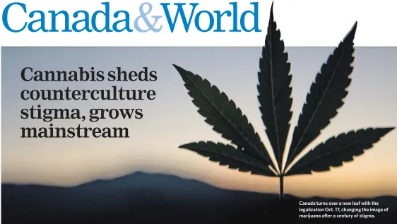  ?? DREAMSTIME ?? Canada turns over a new leaf with the legalizati­on Oct. 17, changing the image of marijuana after a century of stigma.