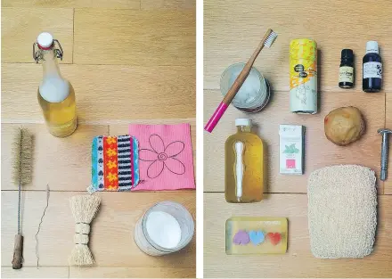  ??  ?? “Reducing plastic in the home doesn’t have to be difficult,” says Katelin. “Go slowly, use up what you already have, and investigat­e sustainabl­e alternativ­es once you’re running out of a particular item.” She now makes her own deodorant and soap.