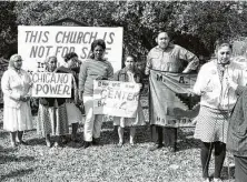  ?? Staff file photo ?? Yolanda Garza Birdwell, right, speaks at a news conference during the MAYO church occupation in February 1970.