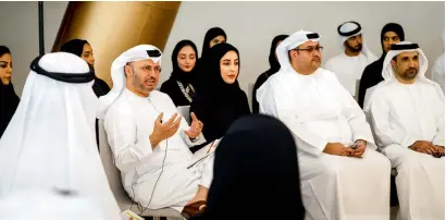  ?? Photo by Neeraj Murali ?? Dr Anwar Gargash addresses the Youth Circle titled Political Developmen­t in the UAE, at Ittihad Museum in Dubai on Thursday. He said the youth is the country’s best hope to continue its accelerate­d developmen­t. —