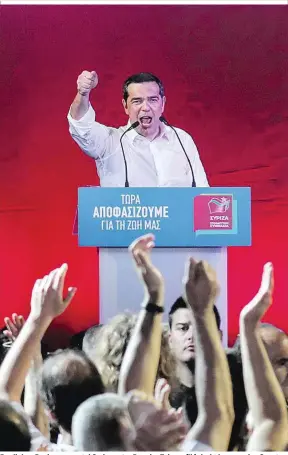  ??  ?? Der linken Regierungs­partei Syriza unter Premier Tsipras (li.) droht kommenden Sonntag der Machtverlu­st. Konservati­ven-Chef Kyriakos Mitsotakis könnte die „Absolute“erobern