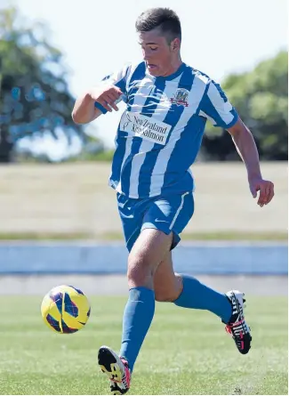  ?? PHOTO: FAIRFAX NZ ?? Joshua Lis scored the only goal for the Nelson Marlboroug­h Falcons in their 7-1 loss to Auckland City on Sunday.