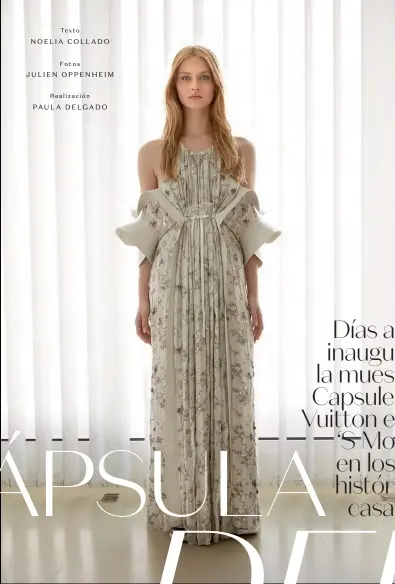  ??  ?? Junto a estas líneas, vestido de la colección p-v 2018 de LOUIS VUITTON. En la página siguiente, vestido de cuero y seda, de la primera colección de Nicolas Ghesquière para LOUIS VUITTON (o-i 2014-2015).