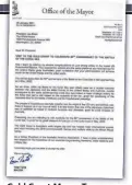  ??  ?? Gold Coast Mayor Tom Tate's letter to Joe Biden