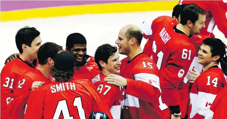  ?? — AL CHAREST/POSTMEDIA NEWS FILES ?? It remains to be seen whether Team Canada, seen here celebratin­g gold medal victory in Sochi in 2014, will compete at the next Winter Olympics.