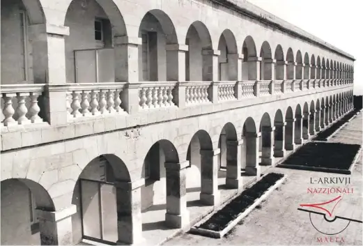  ?? PHOTO: NATIONAL ARCHIVES OF MALTA ?? The two-storeyed south-facing building is characteri­sed by its use of local limestone and arched doorways.