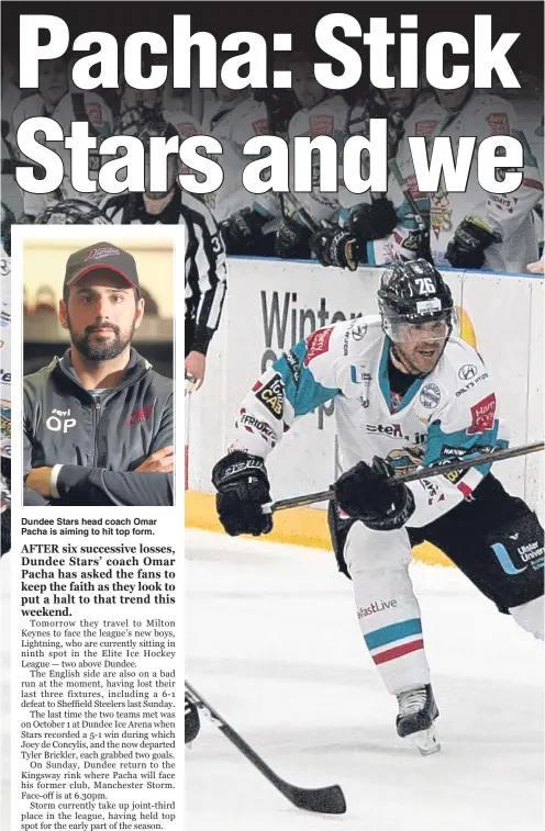  ??  ?? Dundee Stars head coach Omar Pacha is aiming to hit top form. Stars forward Justin Fox is set to make his return from injury to face Milton