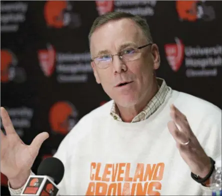  ?? THE ASSOCIATED PRESS ?? Cleveland Browns general manager John Dorsey answers questions about the draft.