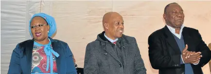  ?? Picture: ZOLILE MENZELWA ?? VIP IN THE HOUSE: Whittlesea was abuzz with activity on Friday as Deputy President Cyril Ramaphosa addressed thousands of followers at the Sada Sports Ground with, from left, Enoch Mgijima Local Municipali­ty executive mayor Lindiwe Gunuza Nkwentsha,...