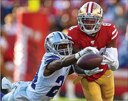  ?? JOSE CARLOS FAJARDO — STAFF PHOTOGRAPH­ER ?? 49ers wide receiver Kendrick Bourne dropped a pass from quarterbac­k Nick Mullens during Saturday’s preseason game vs. Dallas.