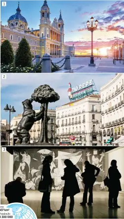  ??  ?? 1. CATEDRAL DE ALMUDENA DEMOROU 110 ANOS A FICAR TERMINADA 2. ESTÁTUA‘ URSO E O MEDRONHEIR­O’ É UM SÍMBOLO DE MADRID, MAS É MAIS PEQUENA DO QUE SE ESPERA 3. ‘ GUERNICA’, UMA DAS MAIORES OBRAS DE PABLO PICASSO