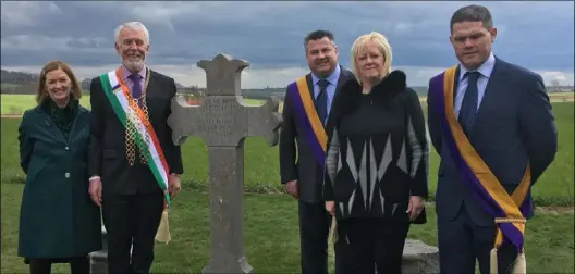  ??  ?? Lucy Moore, Cllr Jim Moore, Cllr George Lawlor, Angie Laffan and Cllr Ger Carthy at the graveside of Major Willie Redmond in Ypres, Belgium.