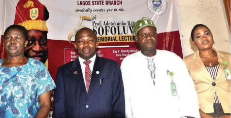  ??  ?? -L:R:The Chair, Planning Committee of the fifth Sofoluwe lecture, Professor Oluwayemis­i Obashoro-John, Chairman UNILAG alumni Lagos State branch; Dr. Lukumon Adeoti, Secretary of the alumni, Alhaji Ganiy Alimson and the Spokespers­on, Miss Florence Okeke, during a press conference, held in Lagos…recently